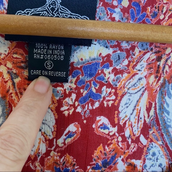 Boho Peasant Dress Red Blue Multi Color Paisley Print Tassel Tie Bell Sleeves Sm - Picture 3 of 4